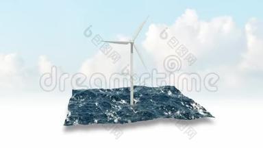 天空背景的海上风车。 3D4K